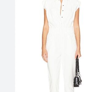 NWT Revolve Pistola Rosie utillity cap sleeve denim jumpsuit smocked snap